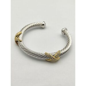 David Yurman Sterling Silver 7mm Diamond Double X Bracelet